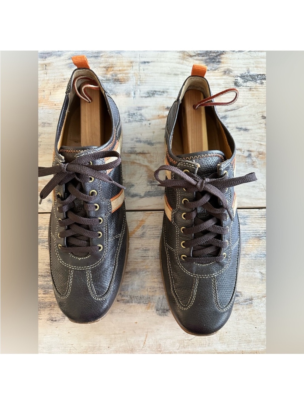Cole Haan Men's Dark Brown Sneakers with Tan and Orange Accents